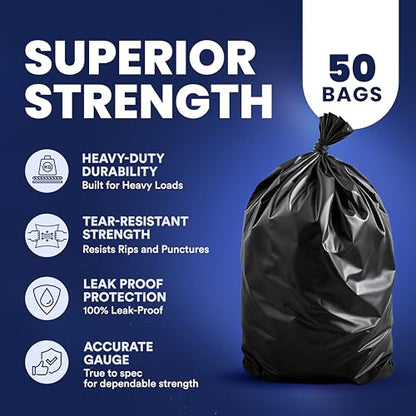 Plasticplace 40-45 Gallon Trash Bags │ 2.3 Mil │ Black Heavy Duty Garbage Can Liners │ 40" x 46" (50 Count)