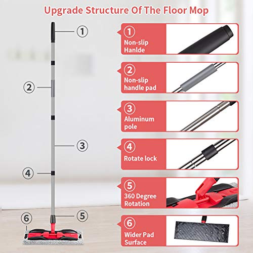 Microfiber Mops for Floor Cleaning: Hardwood Floor Mop 4 Washable Pads - color: Red