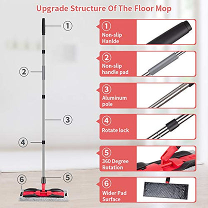 Microfiber Mops for Floor Cleaning: Hardwood Floor Mop 4 Washable Pads - color: Red