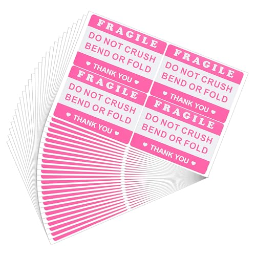 Mabor 100Pcs 2"x3" Pink Fragile Sticker, Do Not Crush Bend or Fold Labels