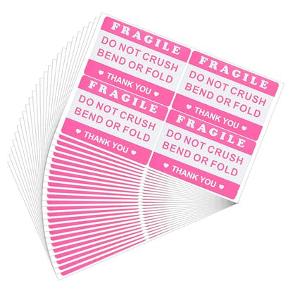Mabor 100Pcs 2"x3" Pink Fragile Sticker, Do Not Crush Bend or Fold Labels