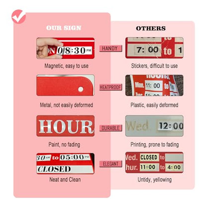Magnetic Changeable Business Hours Sign, Metal Hours of Operation Signs for Business, Store Hours Sign for Glass Door or Window (RED) - style: RD-hours sign