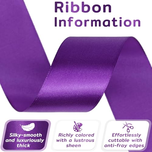 60 Yards Purple Satin Ribbon 1-1/2 Inch, Solid Polyester Fabric Ribbon for Gift Wrapping, Crafts, Flower Bouquet, Wedding, Festival, Christmas, Halloween - color: Purple