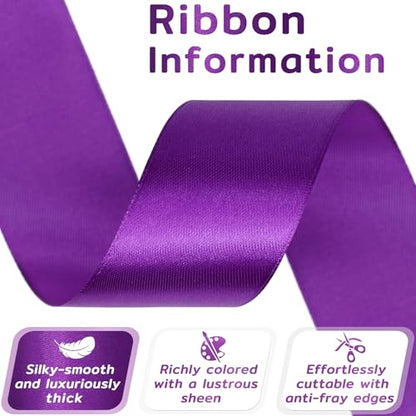 60 Yards Purple Satin Ribbon 1-1/2 Inch, Solid Polyester Fabric Ribbon for Gift Wrapping, Crafts, Flower Bouquet, Wedding, Festival, Christmas, Halloween - color: Purple