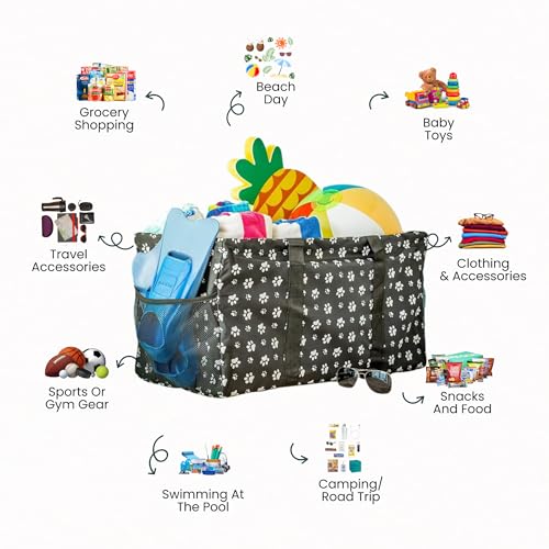 Extra Large Utility Tote Bag - Oversized Collapsible Beach Bag - Dog Paw - color: Dog Paw