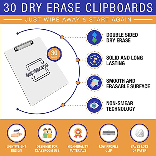SCRIBBLEDO Dry Erase Clipboard Double Sided 9x12 with Erasers 30 Pack