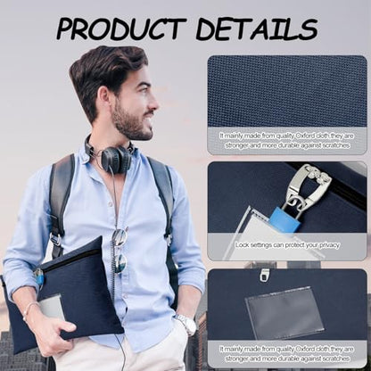 Canvas Cash Bag with Lock and 2 Keys - 11.4 x 8.3 Inch Money Bank Deposit Bag with Zipper - Dark Blue - color: Blue, size: 8.3x11.4 In
