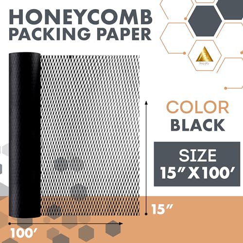 APQ Supply Honeycomb Packing Paper Black, 15 Inch x 100 Feet, Premium Packaging for E-Commerce Fulfillment, Small Business Shipping, Warehouses, and Boutiques - style: Black / Pack of 1