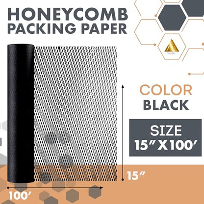 APQ Supply Honeycomb Packing Paper Black, 15 Inch x 100 Feet, Premium Packaging for E-Commerce Fulfillment, Small Business Shipping, Warehouses, and Boutiques - style: Black / Pack of 1