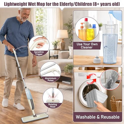 Spray Wet Mops for Floor Cleaning: Hardwood Floor Mop Refillable Reusable - color: Brown