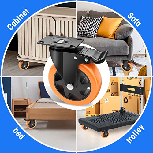 5" Swivel Plate Casters, 1400Lbs Capacity with Brake - color: Orange, size: 5 Inch