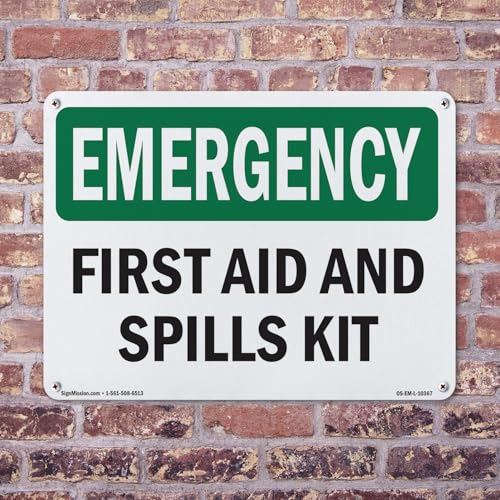 First Aid And Spills Kit OSHA Emergency Rigid Plastic Sign 10 Inch x 7 Inch - 10 Pack - color: Plastic, size: 10 Pack of 10" x 7"