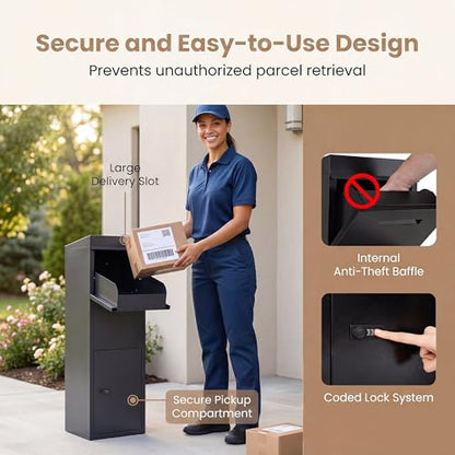 COSTWAY Outdoor Package Delivery Box, 44" Galvanized Steel Parcel Mailbox - size: 14" x 12" x 44"