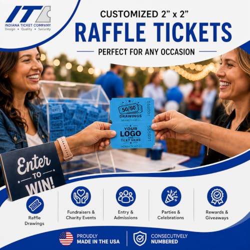 Custom Printed Raffle Tickets, 2x2 Double Roll, 2,000 Tickets, Made in USA - size: 2 x 2 (Double)