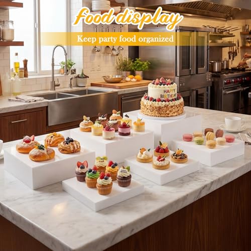 Geelin 6 Pcs Acrylic Risers Cube Stands, White, 10 to 15 Inch, Square - color: White, size: 10 to 15 Inch, style: Square