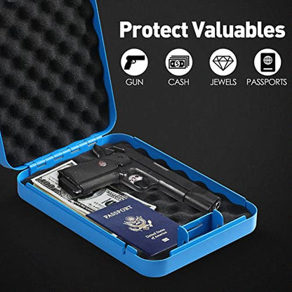 Tenamic Pistol Safe, Portable Travel Gun Safe, Solid Steel Handgun Lock Box for Home Hotel, Gun Safes for Car, Blue - color: Key Lock Blue