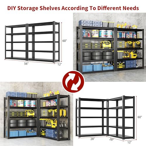 Garage Shelving Units and Storage,60"X28"X12"Inches Deep Heavy Duty Metal Shelves Adjustable,2000lbs Garage Storage Shelves,Sturdy Steel Utility Rack Industrial Tool Shelf for Basement Shop - size: 60"*28"*12"
