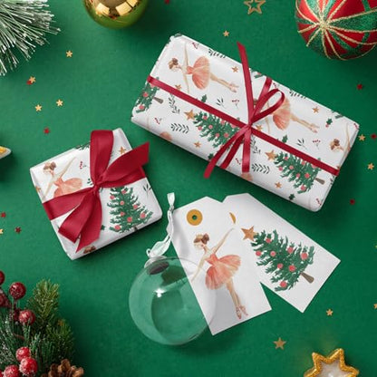 WRAPAHOLIC Kraft Christmas Wrapping Paper - Mini Roll - 17 Inch x 33 Feet - Sugar Plum Fairy Wrapping Paper with Christmas Tree Design for Holiday, Party Celebration - color: Sugar Plum Fairy, size: 17 inch x 33 feet