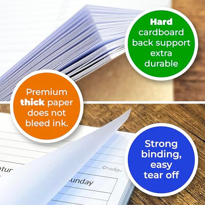 Weekly Schedule Pad, Tear Off Undated Weekly Planner Notepad, A4 Size (8,3" X 11,7"), Premium Thick Paper with Cardboard Back Support, Desk Planner by Hadigu