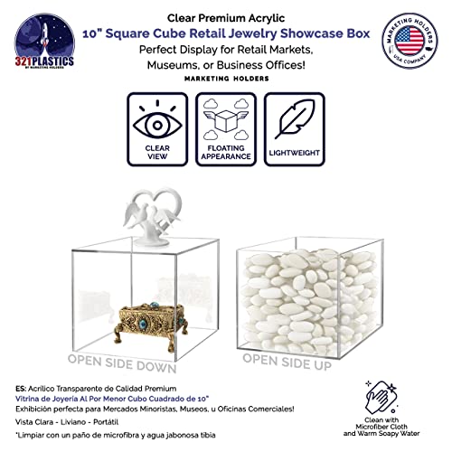4 Pack 10" Acrylic Display Riser Box with One Open Side No Lid Versatile Clear Square Retail Merchandise Storage Bin or Product Platform No Assembly by Marketing Holders
