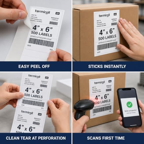 4x6 Thermal Labels 500 Fanfold - Rollo Zebra MUNBYN, Strong Adhesive - size: 4x6 - 1 Stack | 500 Labels