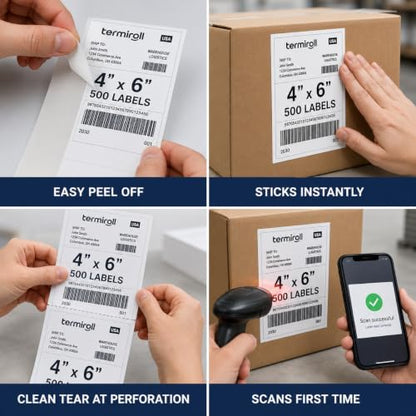 4x6 Thermal Labels 500 Fanfold - Rollo Zebra MUNBYN, Strong Adhesive - size: 4x6 - 1 Stack | 500 Labels