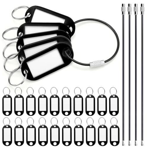CooBigo 40 Pack Key Tags, Plastic Key Tags with Labels and Split Ring, 4 Keychain Cable and Key Labels for USB Drive, Bags and Luggage Organization - Black - color: D-black 44pcs