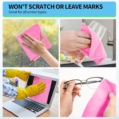 Microfiber Cleaning Cloth - 10 Pack Glasses Cleaning Cloth, 16" x 14" Window Cleaning Rags, Streak Free Lint Free Polishing Cloths Wipes for Eye Glass, Stainless Steel, Windshield, Pink - color: Pink, size: 16" x 14"