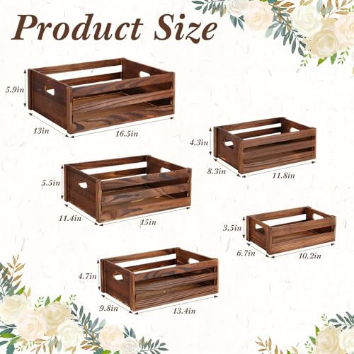 CroBlissful 5 Pack Wooden Crates for Display Rustic Nesting Crates, Brown - color: Brown