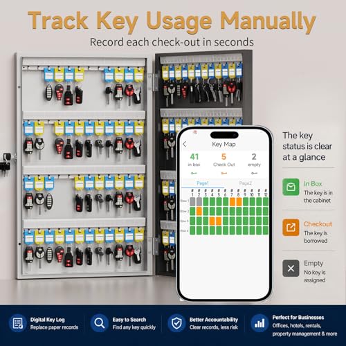 96 Key Lock Box Smart Key Organier Cabinet with Keypad & App for Office - size: 2.3inx16inx25.6in