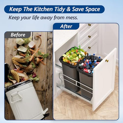 Insputer Dual Pull Out Trash Can Under Cabinet with Soft-Close Slides - size: Double