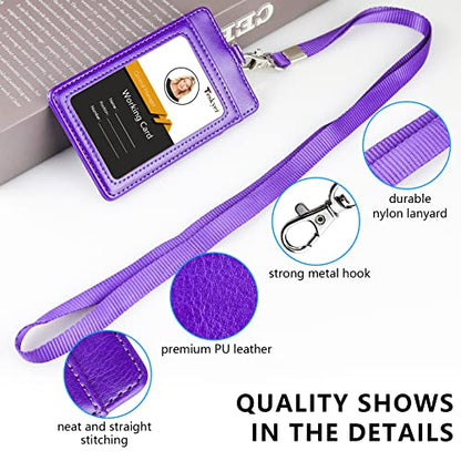 Teskyer Leather ID Badge Holder with Lanyard, Vertical Purple - color: Purple, size: Vertical