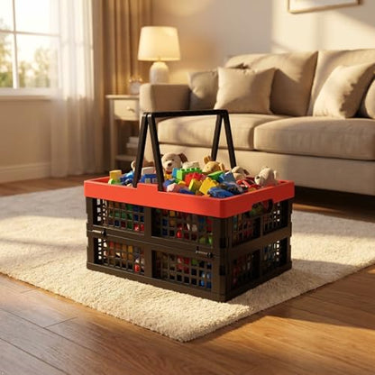 2-Pack Foldable Crates with Handles, 15L Plastic Collapsible Baskets