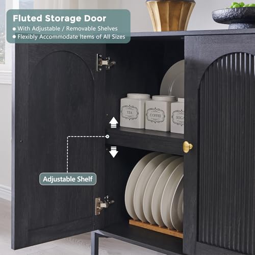 IFGET 34" Tall Modern Arch Sideboard Buffet Cabinet with Storage, Dark Grey - color: Dark Grey, size: 1 Piece