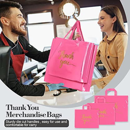 Teling 200 Pcs Thank You Shopping Bags with Handle,Pink - color: Pink