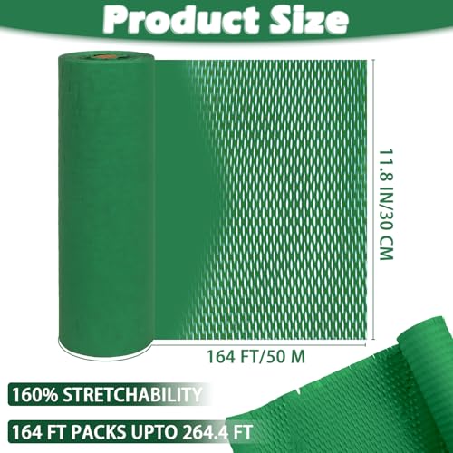 Honeycomb Packing Paper Roll, 12" X 164' Honeycomb Bubble Wrap Cushioning for Moving & Shipping, Protective Wrap for Glassware Plates Cups, Dish Pack Supplies for Christmas Birthday Gift(Dark Green) - color: Dark green
