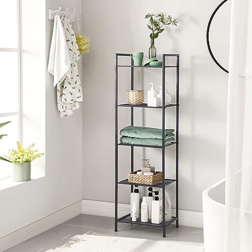 SONGMICS 5-Tier Storage Rack, Bathroom Shelf, Extendable Plant Stand - color: Black, size: 5 Tiers
