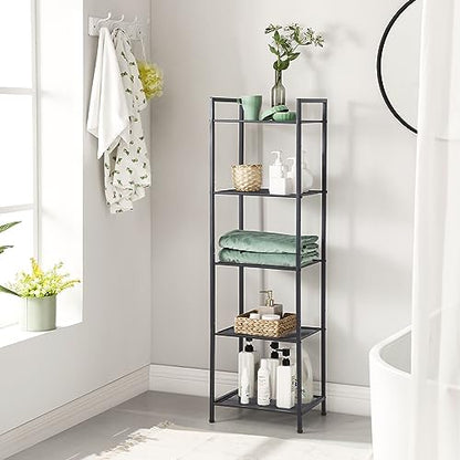 SONGMICS 5-Tier Storage Rack, Bathroom Shelf, Extendable Plant Stand - color: Black, size: 5 Tiers