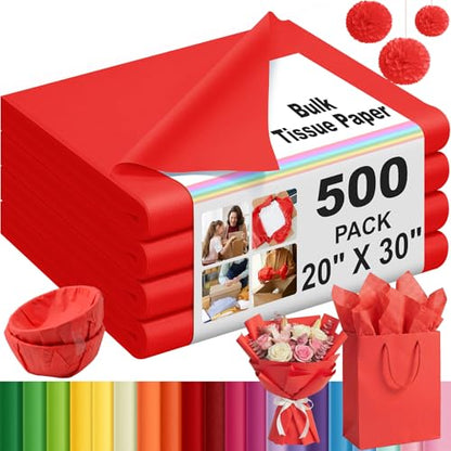 500 Sheets Red Tissue Paper Bulk 20 x 30 Inch for Christmas Gift Bags - color: Red, size: 20 x 30 Inch