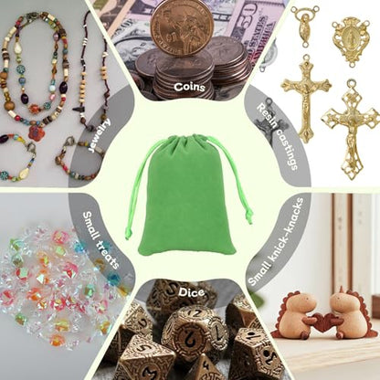 50Pcs Small Dice Bags, 3x4” Green Velvet Drawstring Jewelry Pouch - color: Green, size: 3 x 4 in