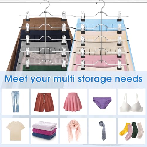 Pants Skirt Hangers with Clips 2 Pack 5 Tier