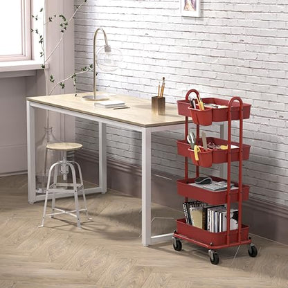 Simple Houseware 4-Tier Rolling Utility Cart with Hanging Bucket, Red - color: Red, size: 4-Tier