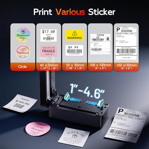 TATTMUSE Bluetooth Thermal Label Printer, 4X6 Shipping Label Printer for Small Business, Thermal Printer Sticker Printer Compatible with Phone, iOS, Android, Windows, Mac, Amazon, Shopify - color: Black