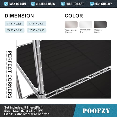 Poofzy Wire Shelf Liner 14" x 36", Set of 5 Black - color: Black, size: 14"x36" 5pcs