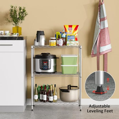 FDW | 3-Tier Wire Shelf | 23" x 13" x 30" | Chrome - color: Chrome, size: 3-Shelf No Wheels