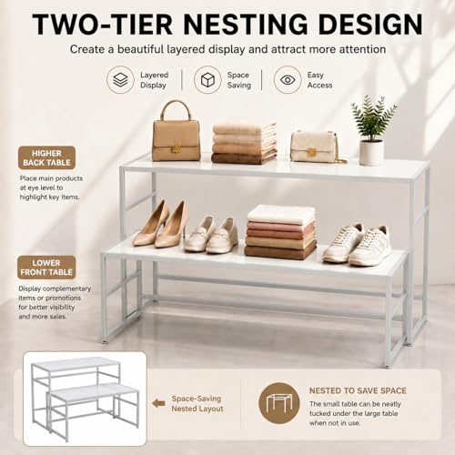 Novabright 2 Piece Nesting Display Tables, White Metal, 100 lb Capacity