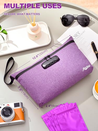 Smell Proof Bag with Combination Lock Large Storage Container Medicine Lock Bag Money Organizer Travel Storage Pouch - color: Purple