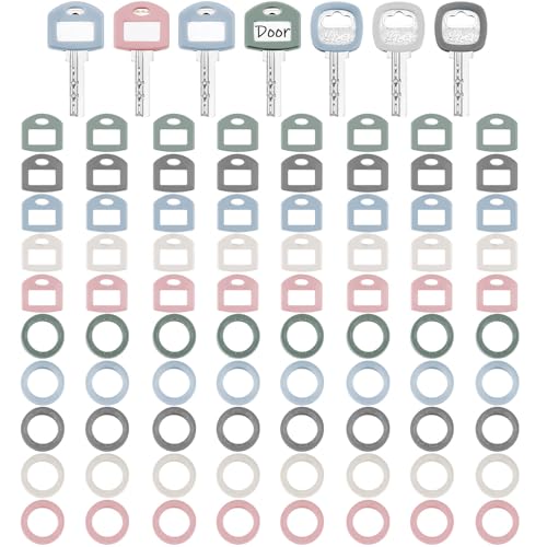 Blulu 80 Pcs Key Labels Key Color Covers Caps Tags Covers Set Plastic Keys Identifier Rings Toppers for Tags Organization House, 2 Styles(5 Morandi Color) - color: Morandi Color