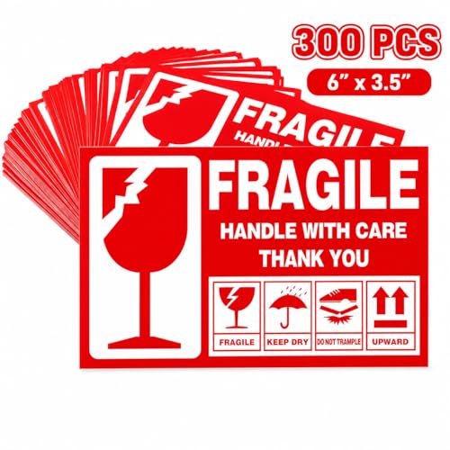 Large (6" X 3.5") Shipping Labels 300 pcs Fragile Handle with Care Warning Stickers Keep Dry Upward Do Not Trample - size: STK-01 300pcs