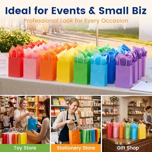 LovesTown 24 Pack Gift Bags with Tissue Paper, 8 Colors